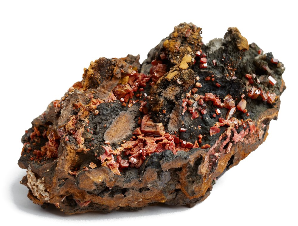 Orange vanadinite on black hollandite