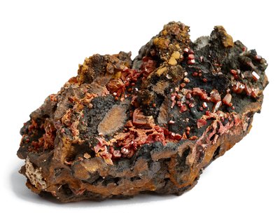 Orange vanadinite on black hollandite
