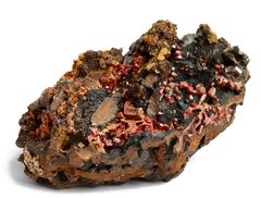 Orange vanadinite on black hollandite