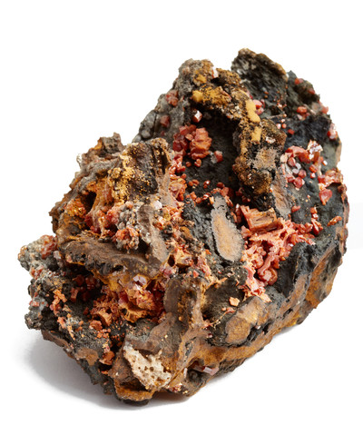 Orange vanadinite on black hollandite